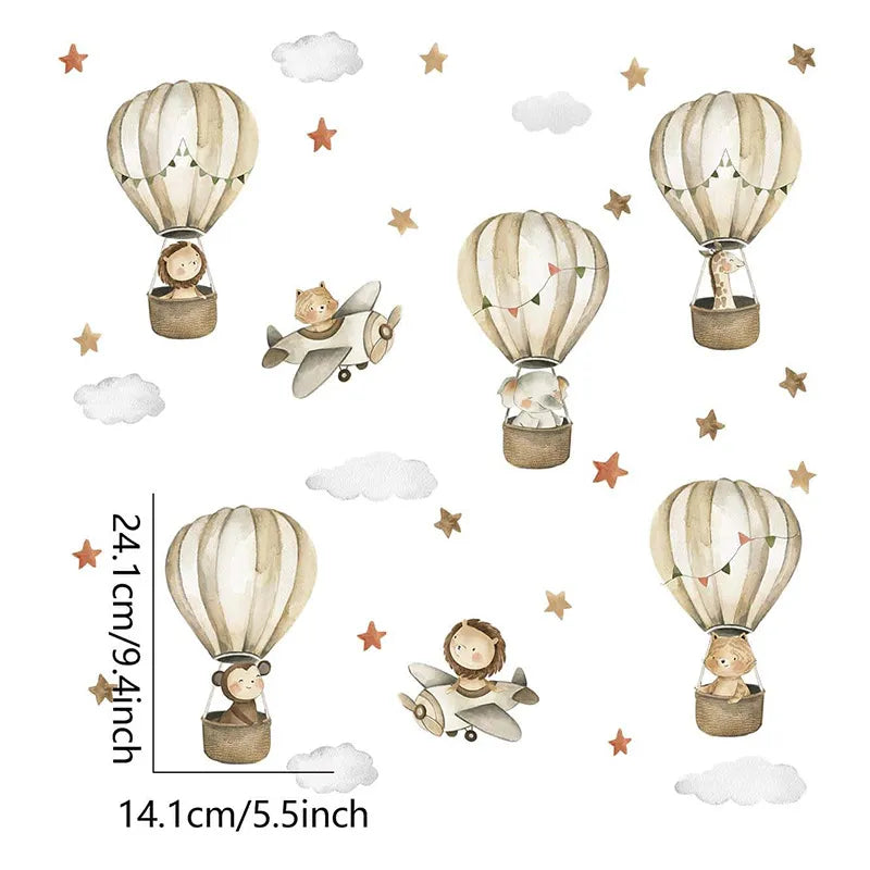 Nordic Cartoon Animals Wall Sticker for Kids Boys Girls Baby Room Decoration Nursery Wallpaper Elephant Giraffe Hot Air Balloon