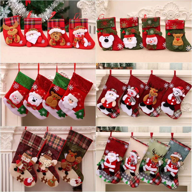 Santa Stocking Sock Christmas Candy Bags Home Merry Christmas Tree Decorations Ornamets Pendants Snowman Socks Fireplace Hanging