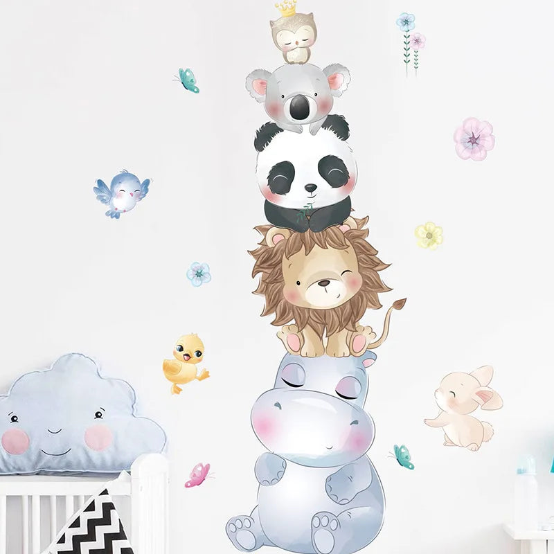 Nordic Cartoon Animals Wall Stickers for Children Kids Rooms Girls Boys Baby Room Decoration Wallpaper Elephant Panda Giraffe