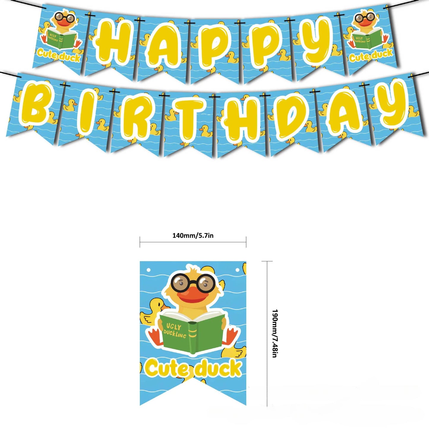 Yellow Duck Theme Birthday Decorations Set Cute Duck Balloon Cake Topper Birthday Banner Little Yellow Duck Birthday Party Decor