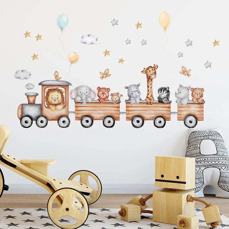 Nordic Cartoon Animals Wall Stickers for Children Kids Rooms Girls Boys Baby Room Decoration Wallpaper Elephant Panda Giraffe