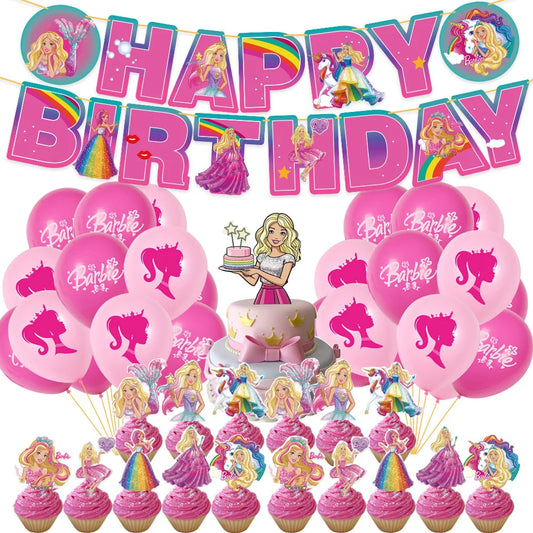 Barbiee Pattern Printed Balloon Girl Latex Balloons for Barbi Theme Party Birthday Wedding Decor Girl First Birthday Decoration